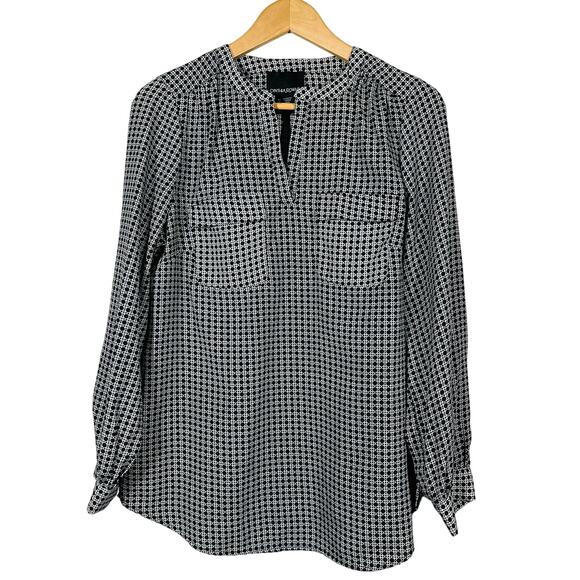 Cynthia Rowley Pocket Tunic Blouse Top Long Sleeve Mod Geo Print Casual - L - Picture 1 of 4